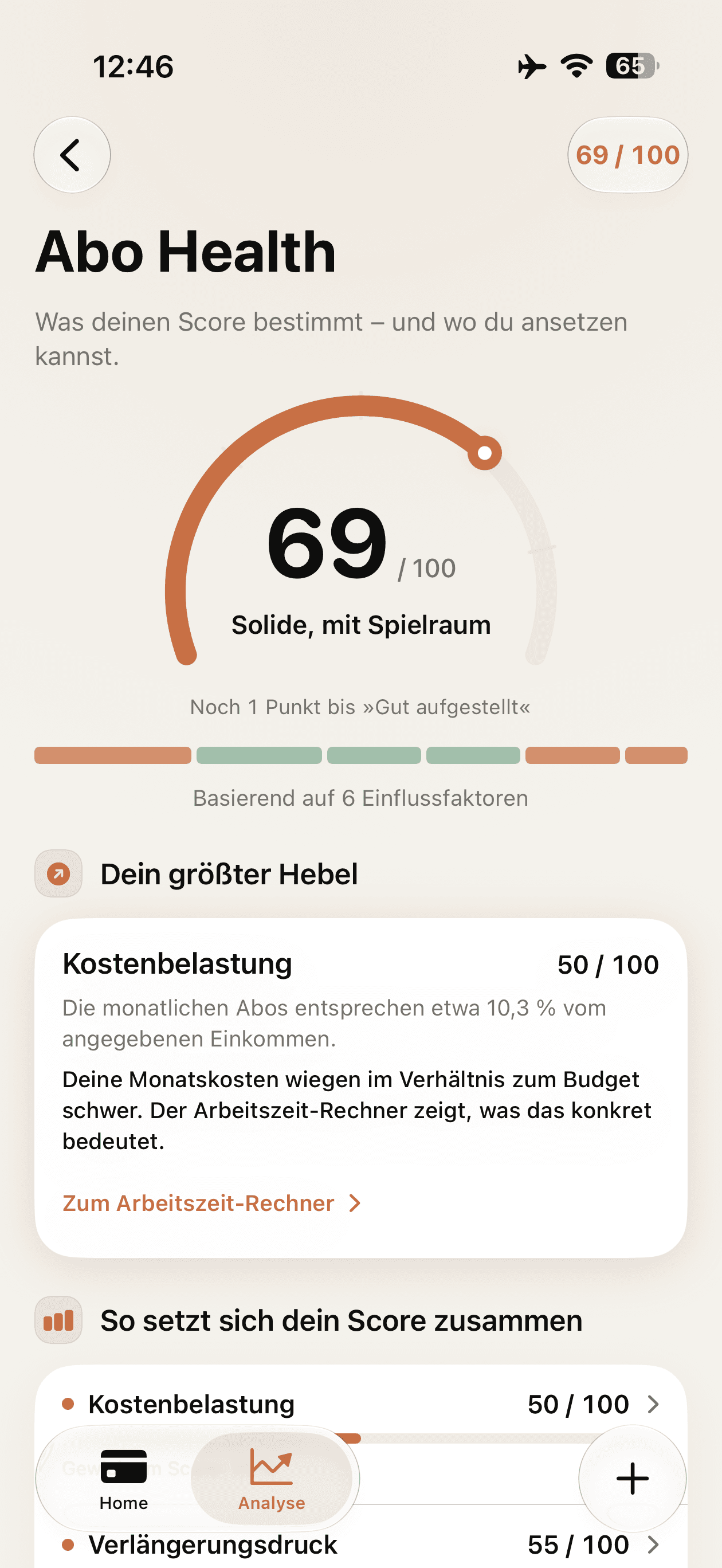 Subscription Health score and breakdown in Subs