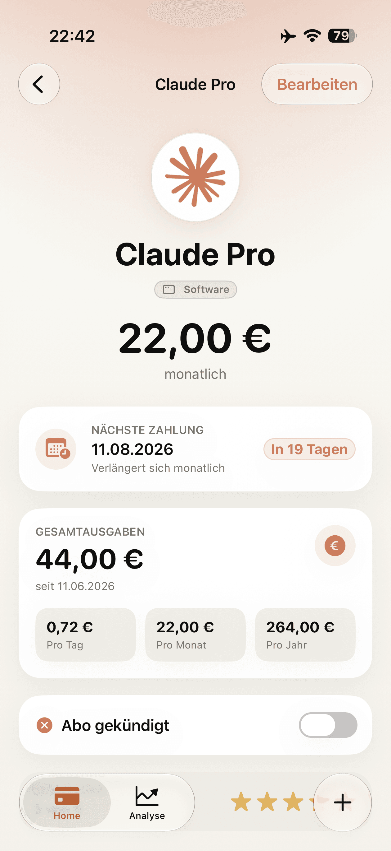 Claude — €22.00 monthly